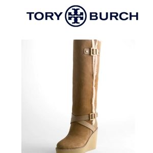 Tory Burch Talll Suede Shearling Wedge Boot
